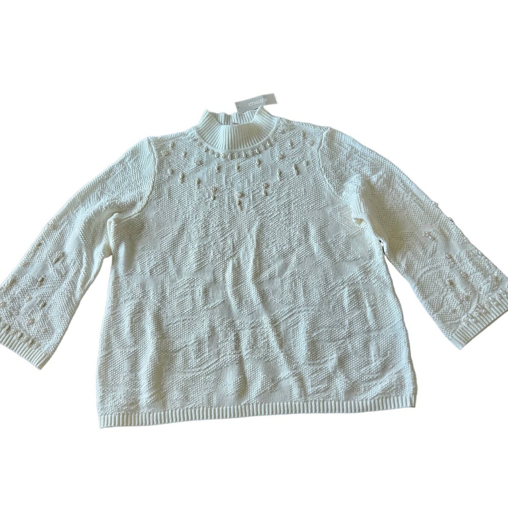 NWT Chico's Women's Embellished Mock Pullover Sweater. Size 3P/XL Petite